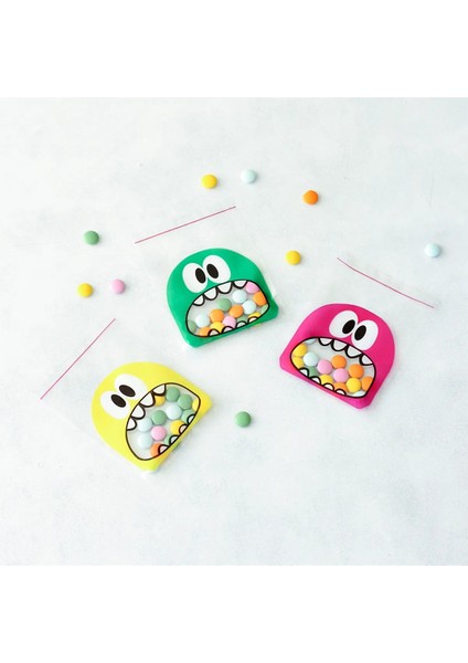 Canavar Desenli Sevimli Eğlenceli Bantlı Poşetler 100 Adet Şeffaf Opp Karışık Renkler 10X10+5 cm modelleri