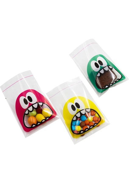 Canavar Desenli Sevimli Eğlenceli Bantlı Poşetler 100 Adet Şeffaf Opp Karışık Renkler 10X10+5 cm indirimleri