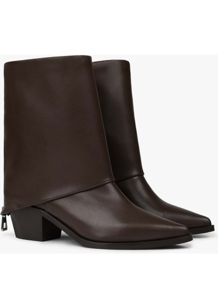 Kadın Alessi Kahve Cilt Fermuar Detaylı Bot