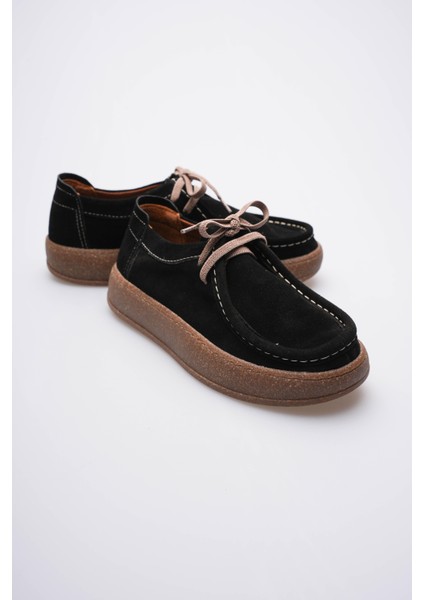 Kadın Hakiki Süet Loafer Comfort Tabanlı Günlük Ayakkabı Siyah Misley