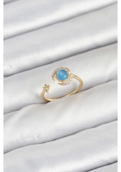 Pirinç Gold Renk Zirkon Taşlı Ay Yıldız Kadın Yüzük