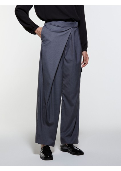 Viskoz Karışımlı Tokalı Kemerli Cepli Palazzo Pantolon Kadın Haki Yeşili Pantolon - 325A4K2KLF07K fiyatları