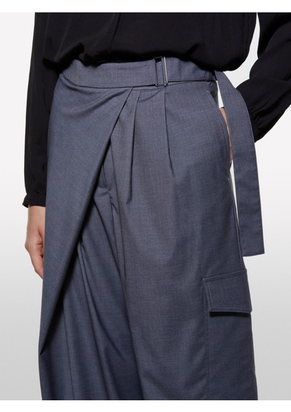 Viskoz Karışımlı Tokalı Kemerli Cepli Palazzo Pantolon Kadın Haki Yeşili Pantolon - 325A4K2KLF07K modelleri