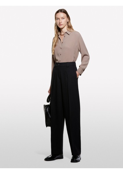 Viskoz Karışımlı Pileli Streç Palazzo Pantolon Kadın Siyah Pantolon - 325A4KVXLF07C fiyatları