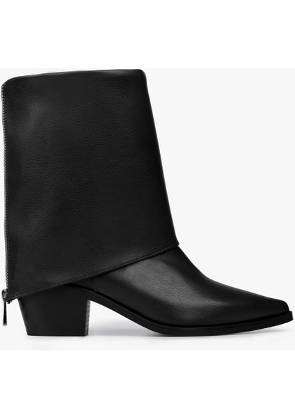 Kadın Alessi Siyah Cilt Fermuar Detaylı Bot