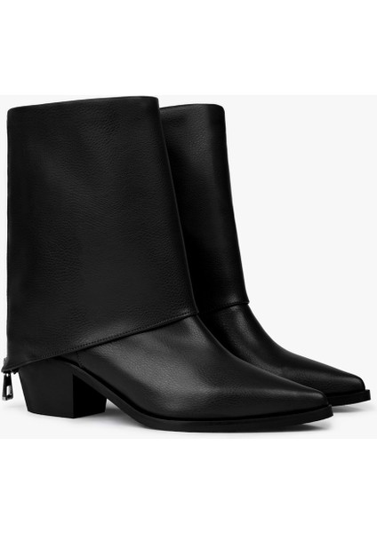 Kadın Alessi Siyah Cilt Fermuar Detaylı Bot fiyatları