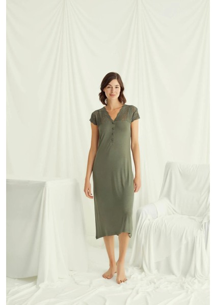 Monamise Yakası Kolu ve Omzu Dantelli Önü Düğmeli Gecelik fırsatları