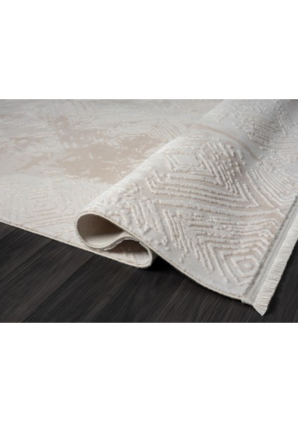 Kaftan KF007B Bej Halı Geometrik Kabartma Desenli Akrilik Halı Tozuaz Salon Halısı Yatak Odası fırsatları