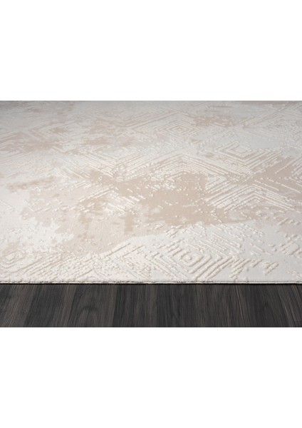 Kaftan KF007B Bej Halı Geometrik Kabartma Desenli Akrilik Halı Tozuaz Salon Halısı Yatak Odası indirimleri