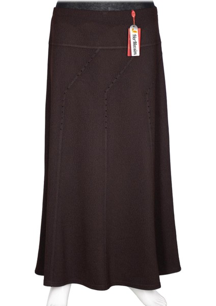 Hesna Kadın Seher Kışlık Büyük Beden Taşlı Astarsız Latikli Kahve Etek