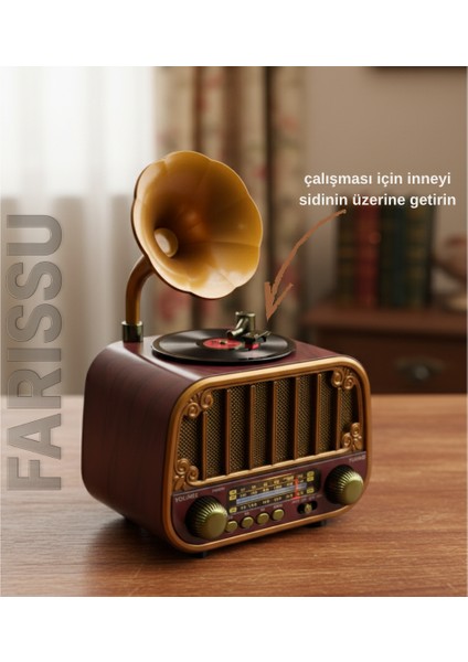 Retro Gramofon Görünümlü Bluetooth\'lu Fm/am/sw 3 Bant Radyo ve Müzik Çalar (Everton RT-738) fırsatları