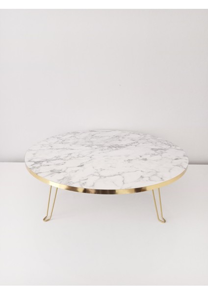 Yuvarlak Yer Sofrası Mermer Desenli Yemek Masası