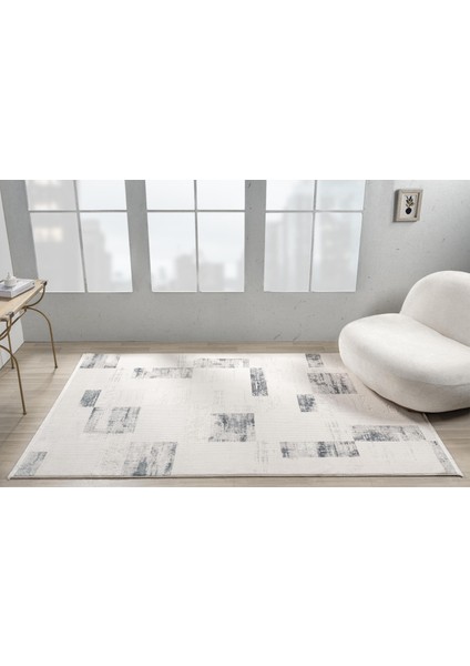 Truva TV035M Krem Rengi Halı Lacivert Geometrik Detaylı Akrilik Yumuşak Modern Salon Halısı fiyatları