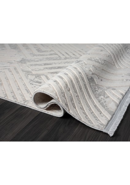 Kaftan KF006G Bej Halı Gri Detaylı Geometrik Kabartma Desenli Akrilik Halı Tozuaz Salon Halısı fırsatları