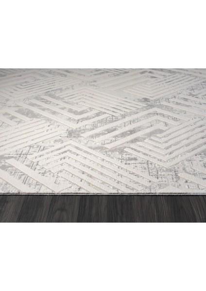 Kaftan KF006G Bej Halı Gri Detaylı Geometrik Kabartma Desenli Akrilik Halı Tozuaz Salon Halısı indirimleri