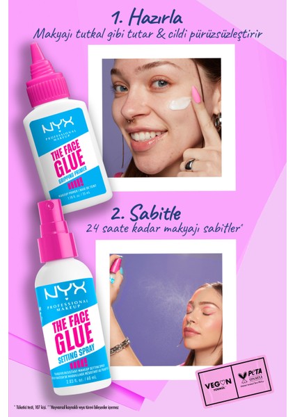 Face Glue Setting Spray Makyaj Sabitleme Spreyi + Nyx Professional Makeup Face Glue Primer Nemlendirici Makyaj Bazı indirimleri