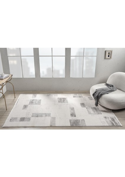 Truva TV035G Krem Rengi Halı Gri Geometrik Detaylı Akrilik Yumuşak Modern Salon Halısı fiyatları
