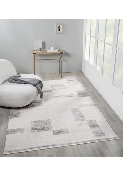 Truva TV035G Krem Rengi Halı Gri Geometrik Detaylı Akrilik Yumuşak Modern Salon Halısı modelleri