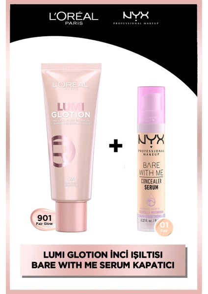 Glotion All-In-One Doğal Işıltı 901 - Fair Glow & Nyx Professional Makeup Bare With Me Concealer Serum Ikilisi