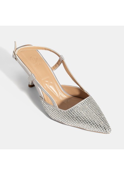 Kadın Gümüş Ayarlanabilir Metal Tokalı Taşlı Abiye Ayakkabı indirimleri