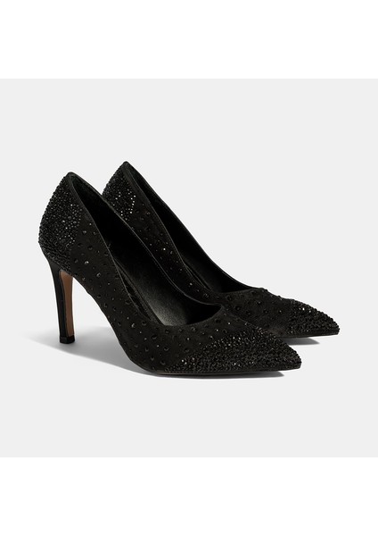 Kadın Siyah Taşlı Sivri Burunlu Topuklu Abiye Ayakkabı