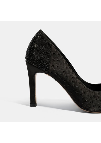 Kadın Siyah Taşlı Sivri Burunlu Topuklu Abiye Ayakkabı
