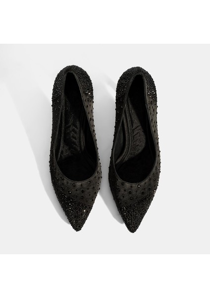 Kadın Siyah Taşlı Sivri Burunlu Topuklu Abiye Ayakkabı