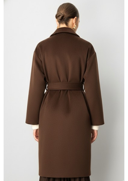 Yünlü Kaşe Doku Torba Cepli Basic Kahverengi Kaban modelleri