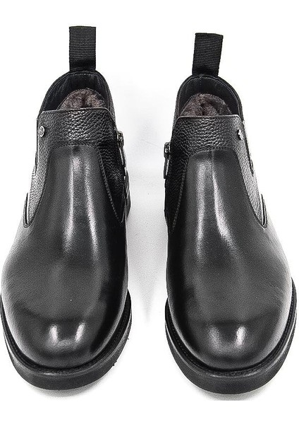 030597 Kürklü-Fermuarlı Kösele Klasik Bot - Siyah