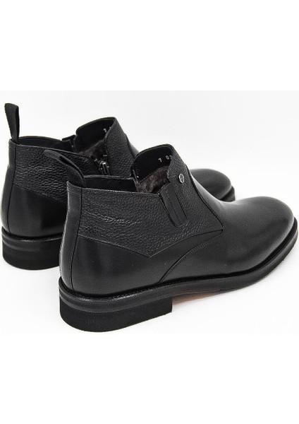 030597 Kürklü-Fermuarlı Kösele Klasik Bot - Siyah