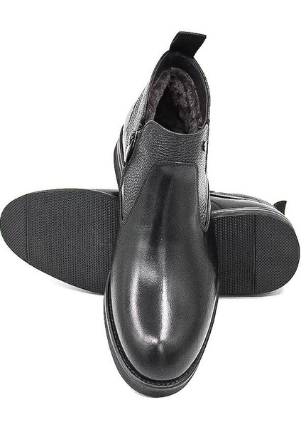 030597 Kürklü-Fermuarlı Kösele Klasik Bot - Siyah