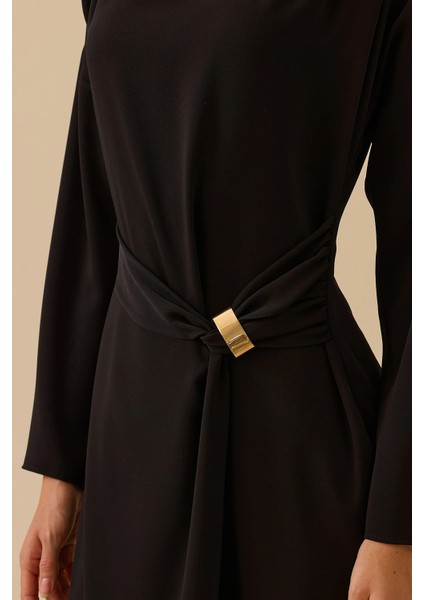 Kadın Metal Tokalı Midi Elbise 0010 Siyah fırsatları