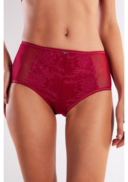 Gaspara Control Slip, Kadın Güpürlü Tül Şarap Renkli Yüksek Bel Külot