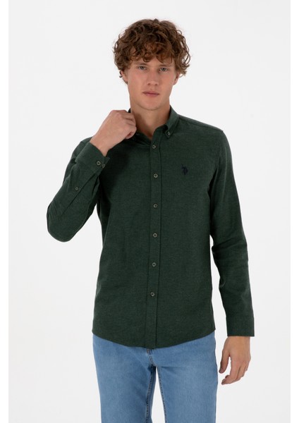 Erkek Koyu Yeşil Gömlek Basic 50316721-VR079