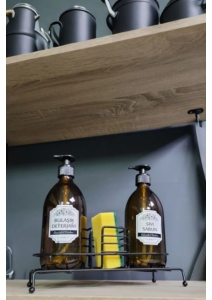 Standlı Sıvı Sabunluk Seti - Standlı Sabunluk - Metal Standlı Sabunluk - 500 ml Amber Cam fiyatları
