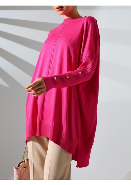 Düğme Detaylı Yarım Boğazlı Triko Tunik fırsatları
