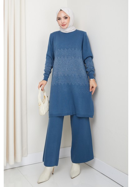 Takım Sim Detaylı Triko Pantolonlu Tunik