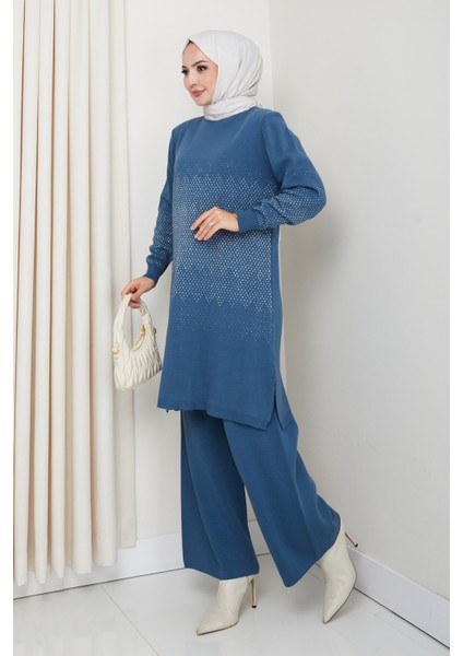 Takım Sim Detaylı Triko Pantolonlu Tunik modelleri