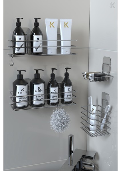 paslanmaz Yapışkanlı Siyah Metal Banyo Rafı Düzenleyici 4'lü Set Kancalı Duş Rafı Sabunluk Rafı modelleri