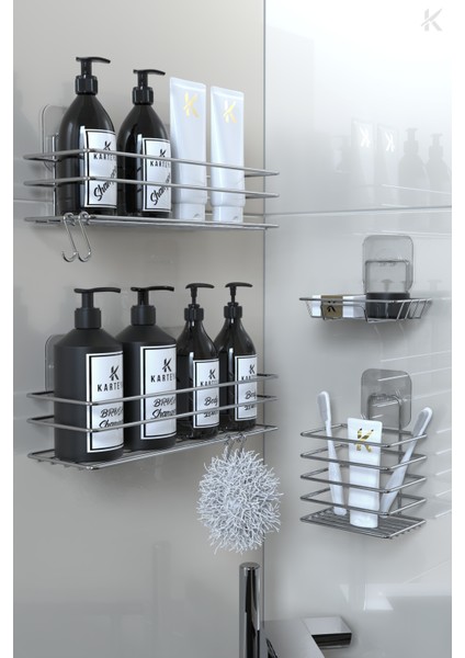 paslanmaz Yapışkanlı Siyah Metal Banyo Rafı Düzenleyici 4'lü Set Kancalı Duş Rafı Sabunluk Rafı fırsatları