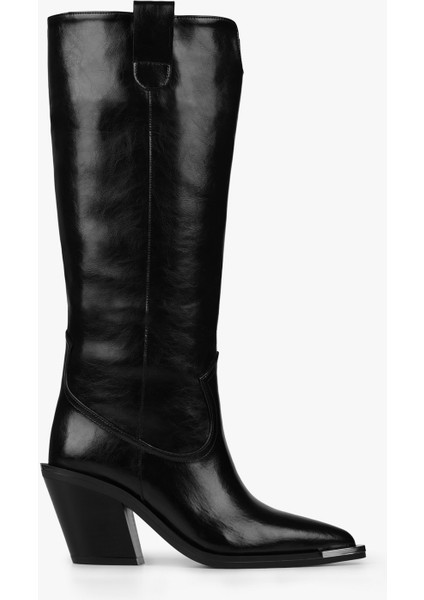 Kadın Kovboy Çizme Siyah Cilt Suni Deri Klasik Topuk Tasarımı ile Şık fiyatları