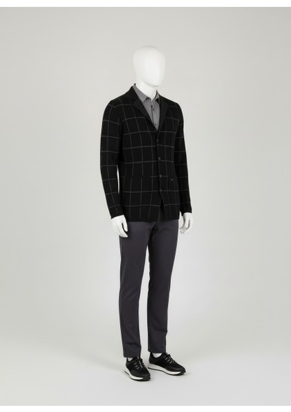 Erkek Kareli Desenli Triko Ceket Hırka Siyah fiyatları