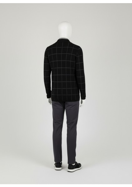 Erkek Kareli Desenli Triko Ceket Hırka Siyah modelleri