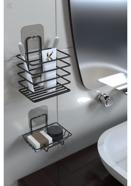 Paslanmaz Metal Banyo Duvar Organizeri - Yapışkanlı Diş Fırçalık ve Sabunluk Seti - 2'li Süper Set fiyatları