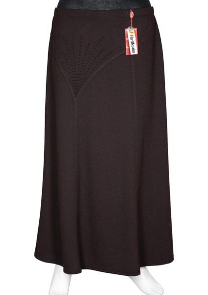 Hesna Kadın Nida Kışlık Büyük Beden Taşlı Astarsız Latikli Kahve Etek