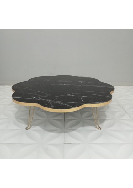 Siyah Mermer Desen Yer Sofrası Yemek Masası