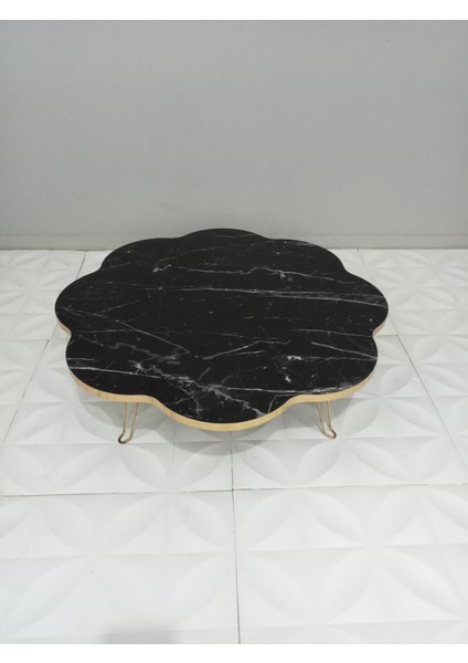 Siyah Mermer Desen Yer Sofrası Yemek Masası