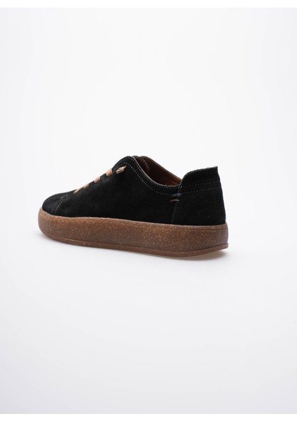 Kadın Hakiki Süet Sneaker Comfort Tabanlı Lastik Bağcıklı Günlük Ayakkabı Siyah Navel modelleri