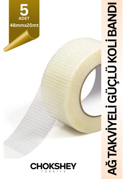 AĞ TAKVİYELİ GÜÇLÜ KOLİ BANDI - 48mmx20mt - 5 Adet