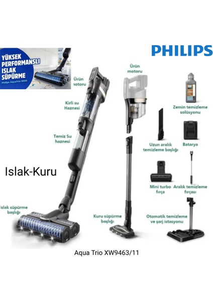 Aqua Trio 9000 Serisi Kablosuz Islak ve Kuru XW9463/11 Elektrikli Süpürge+Sinbo Baskülhediye